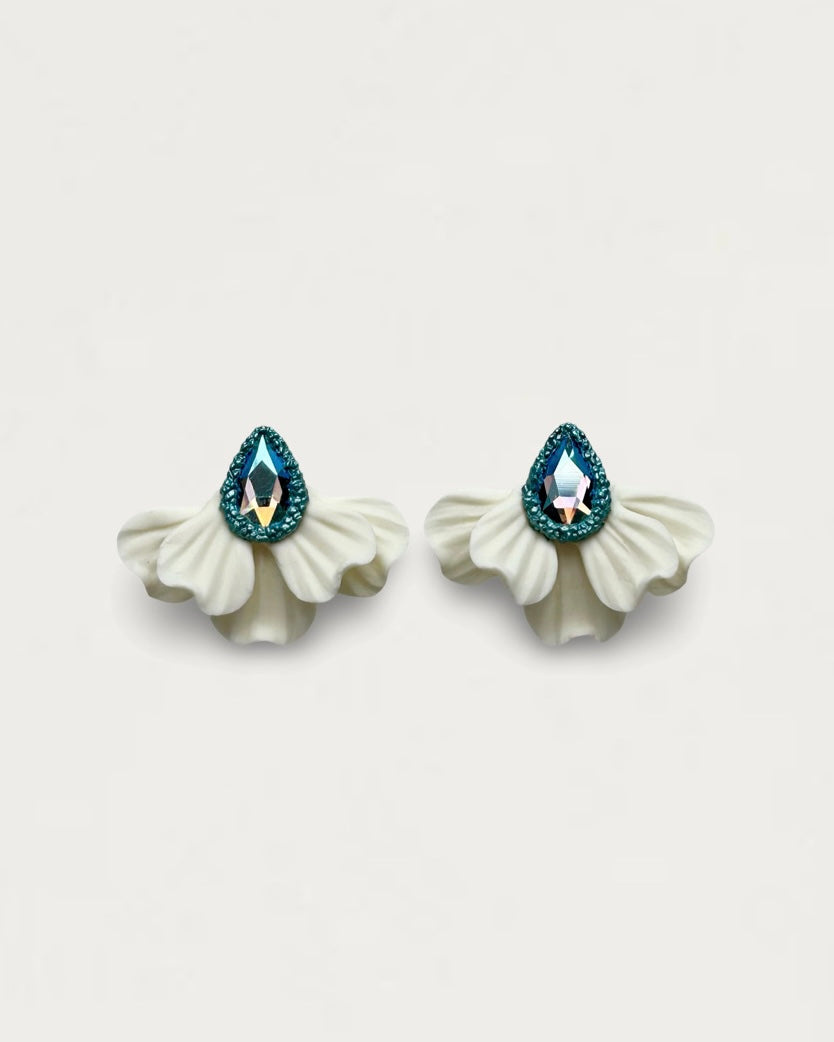 PENDIENTES ABANICO BLANCO/TURQUESA