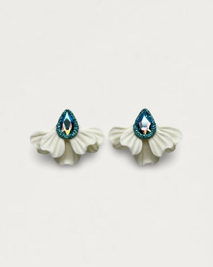 PENDIENTES ABANICO BLANCO/TURQUESA