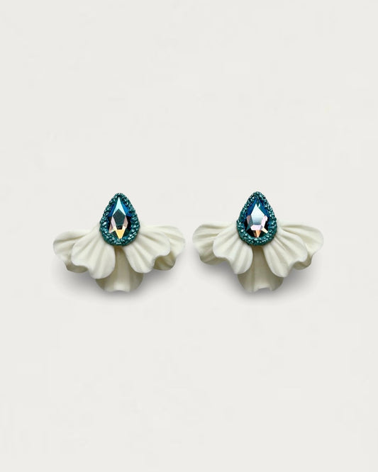 PENDIENTES ABANICO BLANCO/TURQUESA